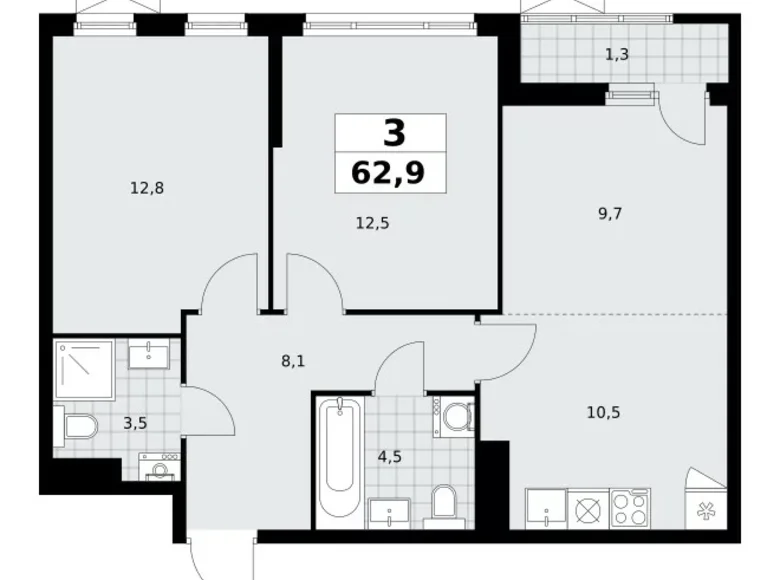 Apartamento 3 habitaciones 63 m² Kommunarka, Rusia