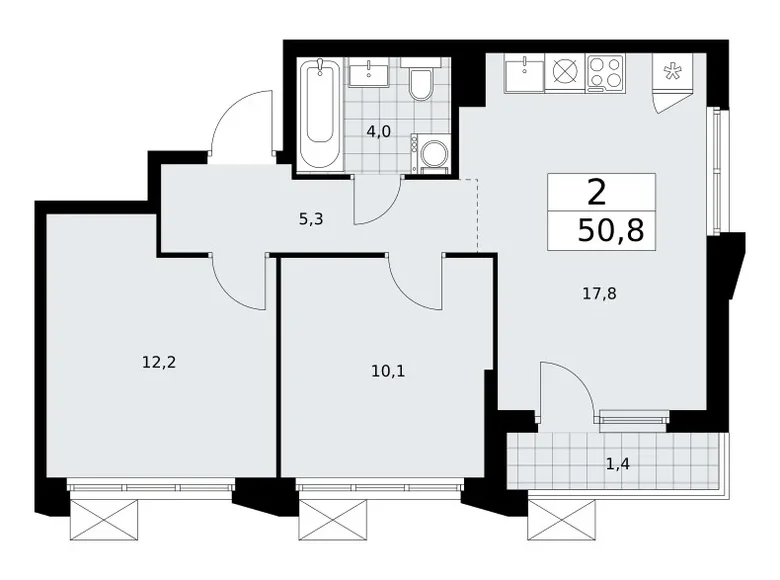 Квартира 2 комнаты 51 м² район Троицк, Россия