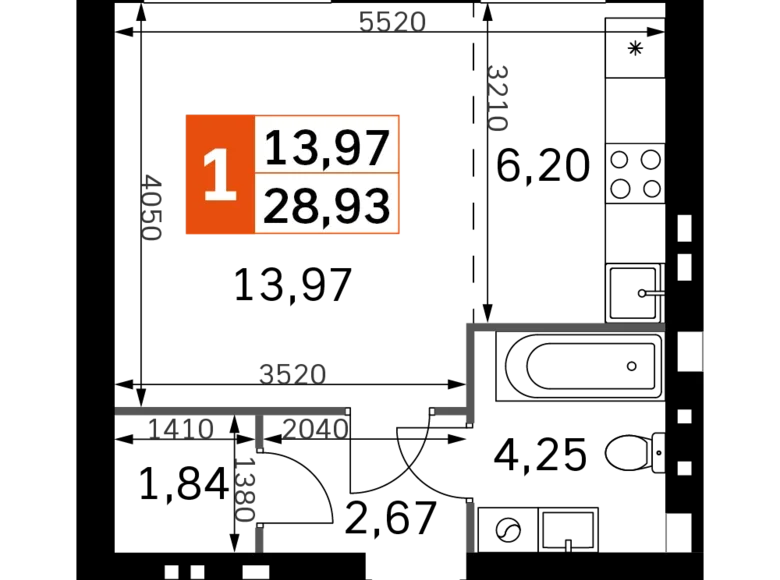 Студия 1 комната 29 м² Одинцовский городской округ, Россия