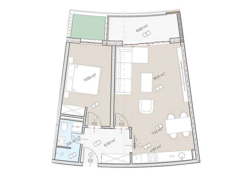 1 room apartment 60 m² Boreti, Montenegro