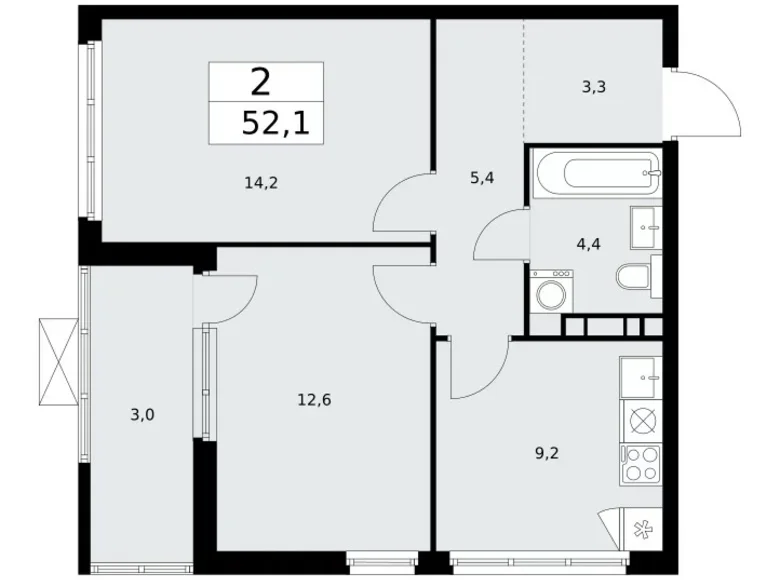 Apartamento 2 habitaciones 52 m² Kommunarka, Rusia