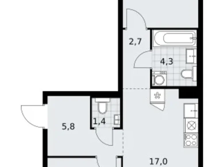 Квартира 2 комнаты 58 м² район Троицк, Россия