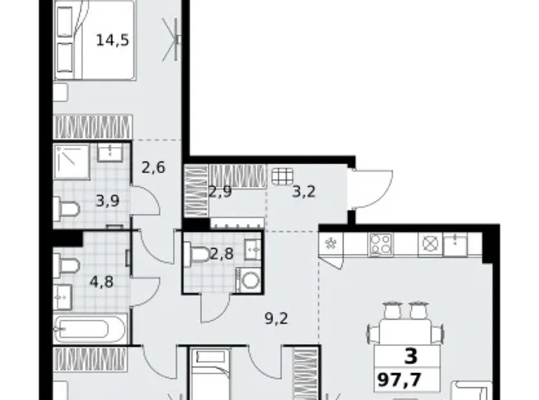 3 room apartment 98 m² Kommunarka, Russia