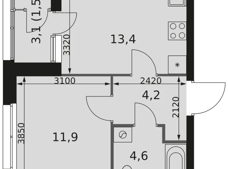 Apartamento 1 habitación 36 m² Moscú, Rusia