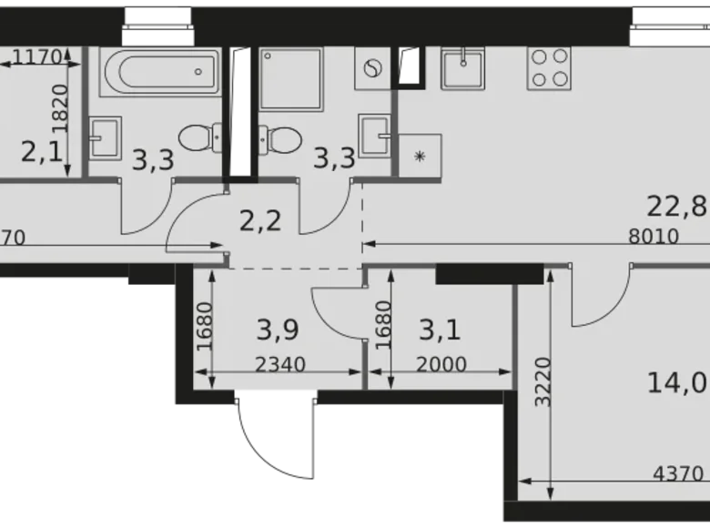 Квартира 2 комнаты 69 м² Москва, Россия