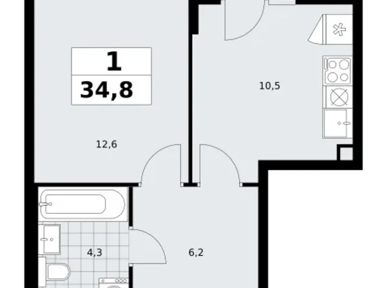 Квартира 1 комната 35 м² район Троицк, Россия