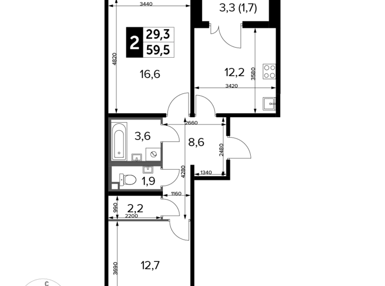 Apartamento 2 habitaciones 60 m² Liúbertsy, Rusia