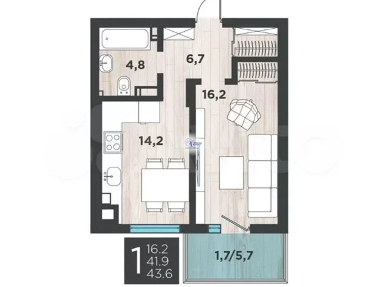 1 room apartment 48 m² Kaliningrad, Russia
