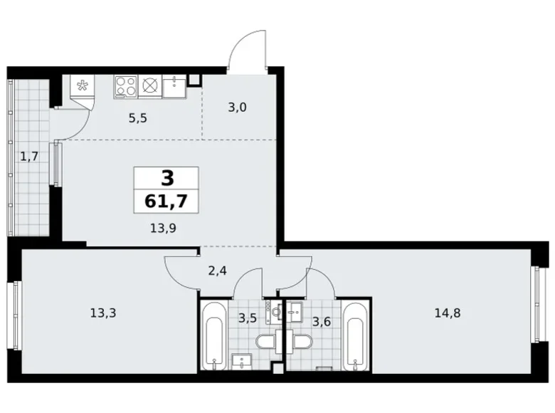 Apartamento 3 habitaciones 62 m² Kommunarka, Rusia