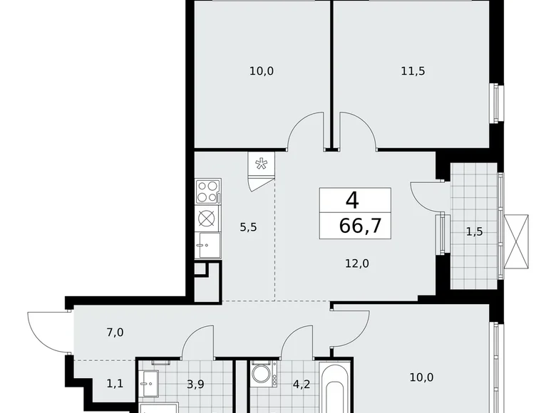 4 room apartment 67 m² Kommunarka, Russia
