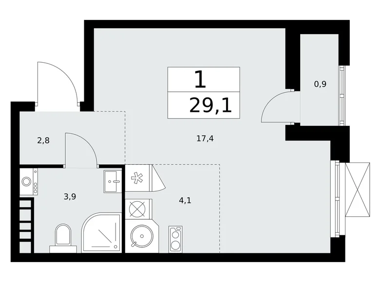 Wohnung 1 zimmer 29 m² Kommunarka, Russland