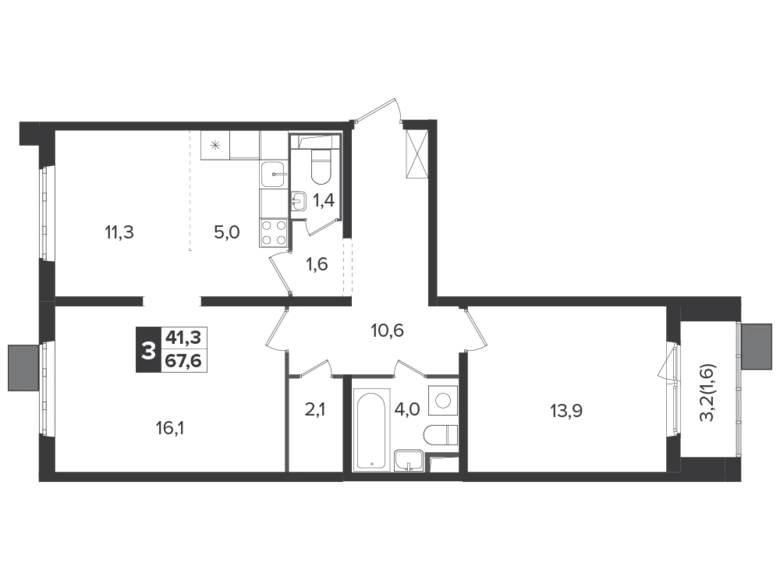 Mieszkanie 3 pokoi 67 m² Leninsky District, Rosja
