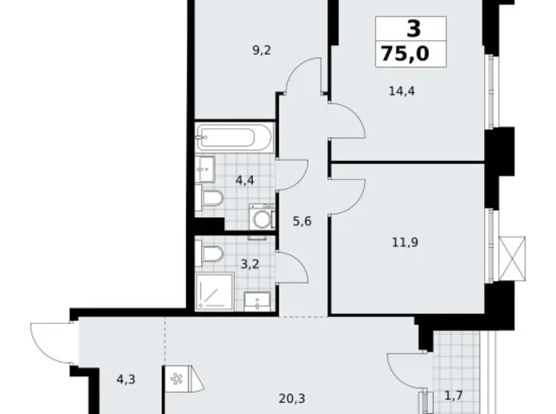 Wohnung 3 zimmer 75 m² Troizk, Russland