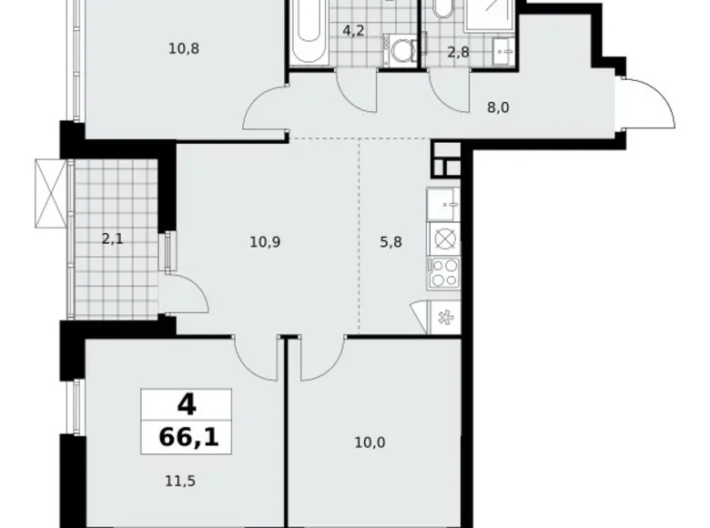 Квартира 4 комнаты 66 м² район Коммунарка, Россия