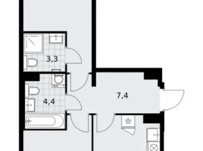 Mieszkanie 2 pokoi 59 m² Troick, Rosja