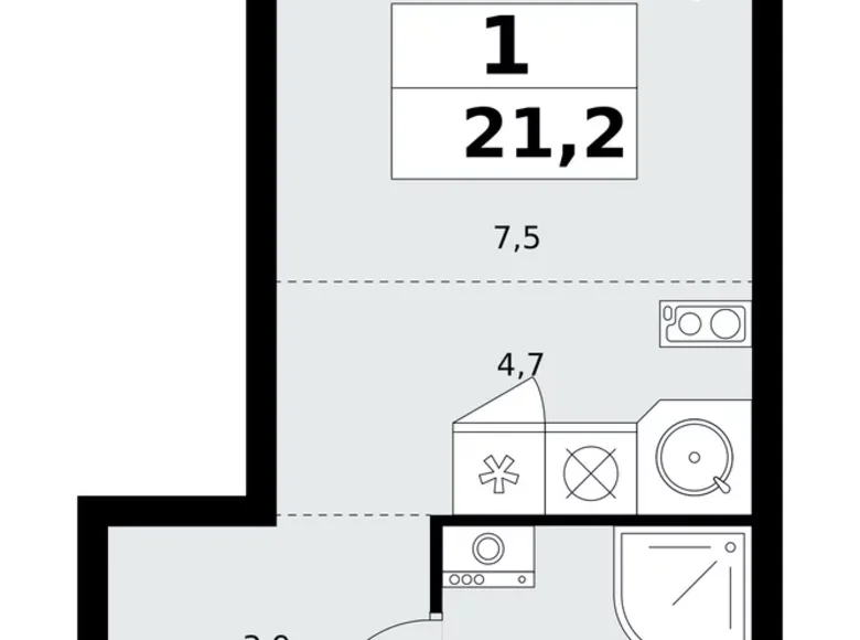 Mieszkanie 1 pokój 21 m² Kommunarka, Rosja