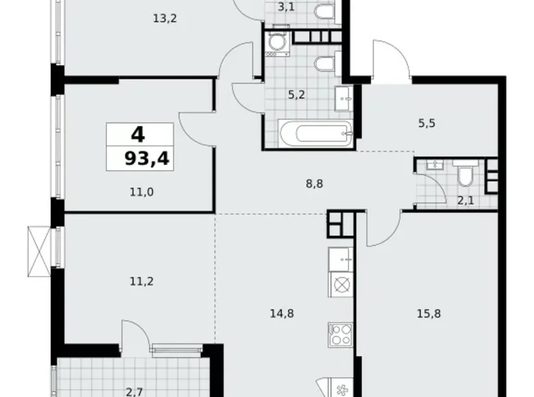 Mieszkanie 4 pokoi 93 m² Kommunarka, Rosja