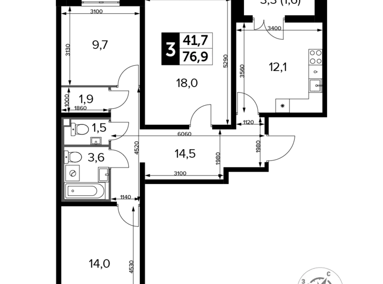 Wohnung 3 zimmer 77 m² Leninsky District, Russland