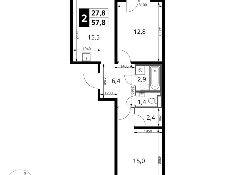 Mieszkanie 2 pokoi 58 m² Sapronovo, Rosja
