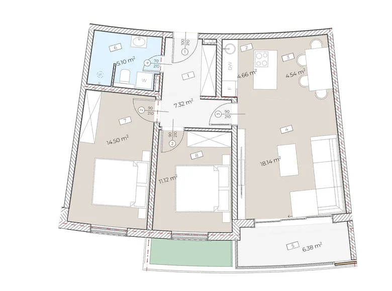 Квартира 2 комнаты 71 м² Boreti, Черногория