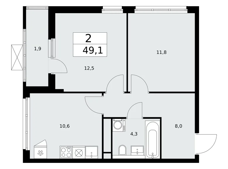 2 room apartment 49 m² Kommunarka, Russia