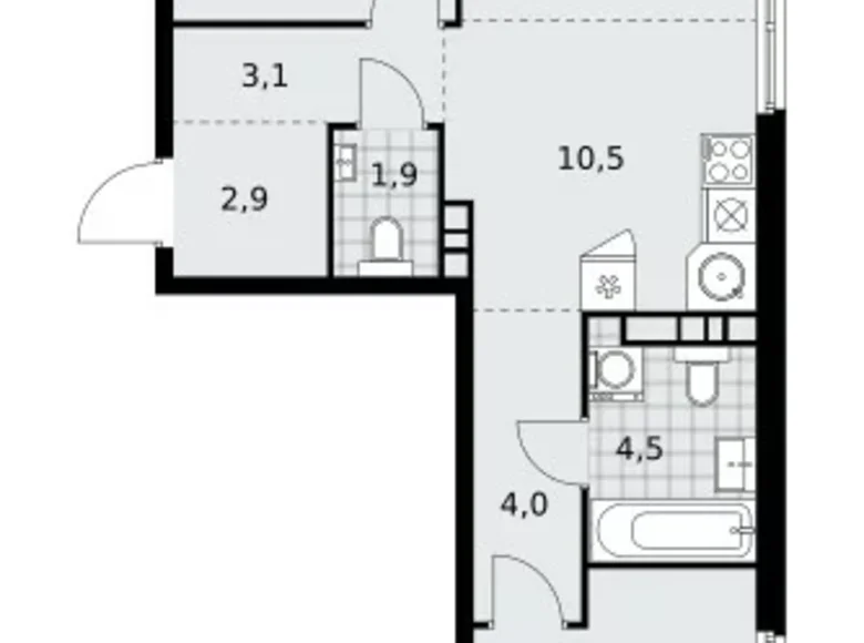 3 room apartment 59 m² Kommunarka, Russia