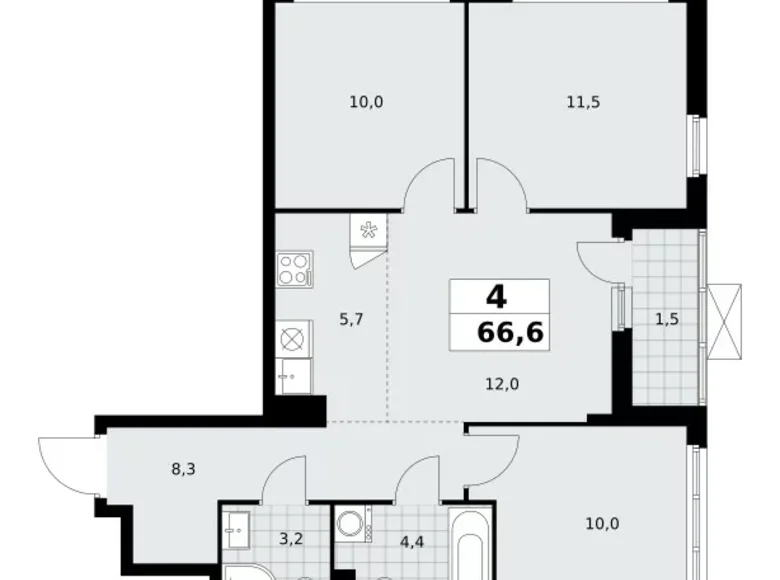 4 room apartment 67 m² Kommunarka, Russia