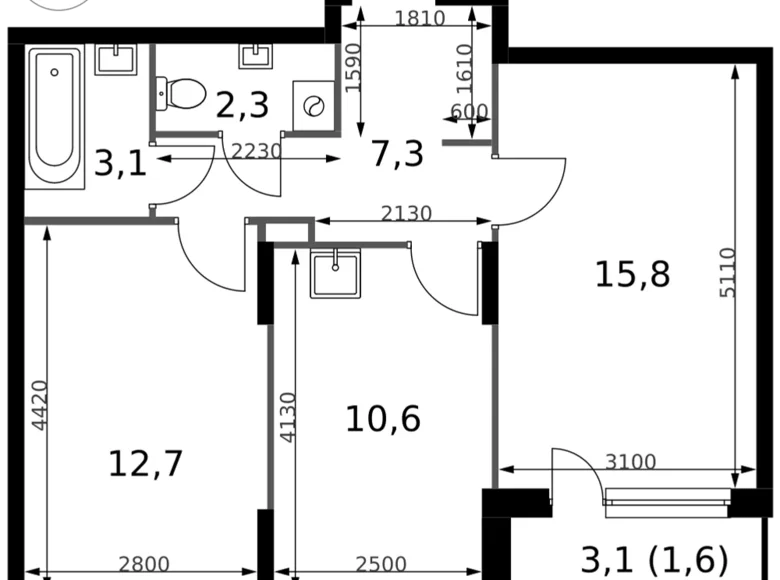 2 room apartment 53 m² Sapronovo, Russia