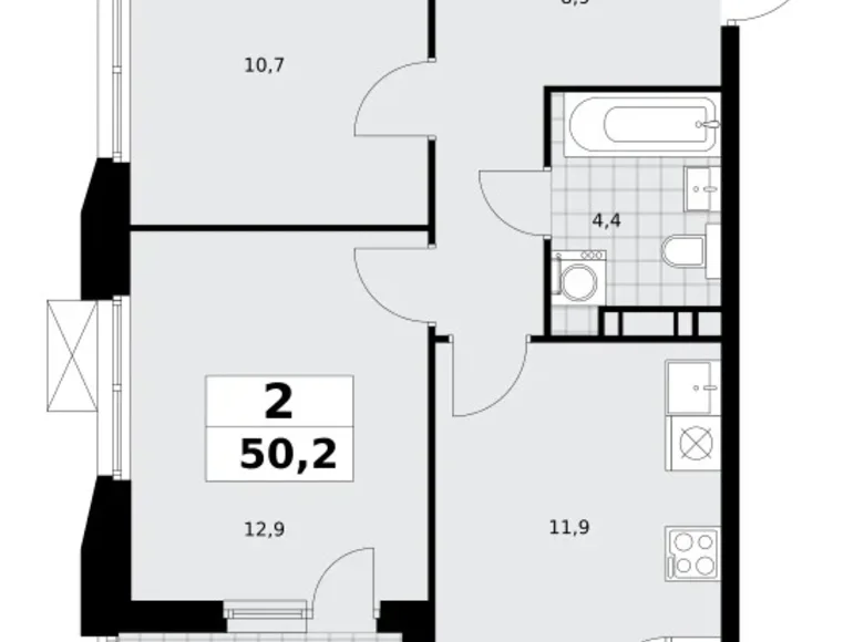 Wohnung 2 zimmer 50 m² Kommunarka, Russland