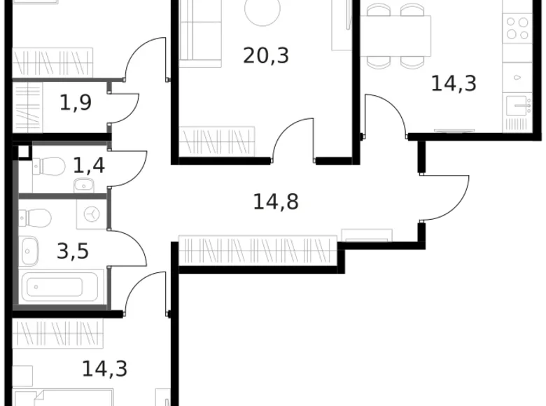 Квартира 3 комнаты 84 м² Москва, Россия