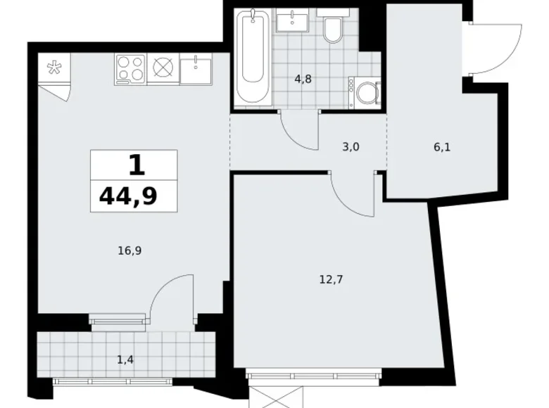 Mieszkanie 1 pokój 45 m² Troick, Rosja