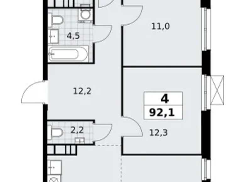 4 room apartment 92 m² Moscow, Russia