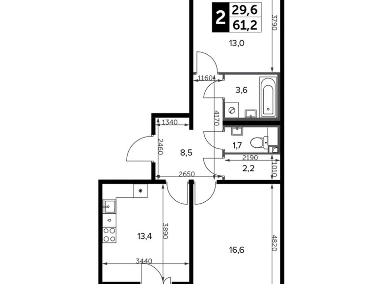 Mieszkanie 2 pokoi 62 m² Leninsky District, Rosja