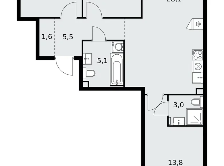 3 room apartment 82 m² Kommunarka, Russia