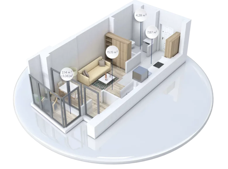 1 room apartment 29 m² Minsk, Belarus