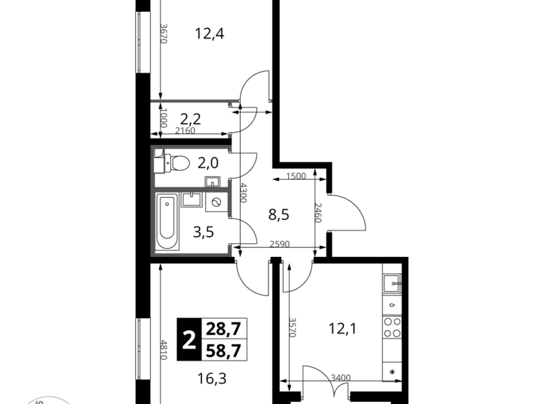 Apartamento 2 habitaciones 59 m² Leninsky District, Rusia