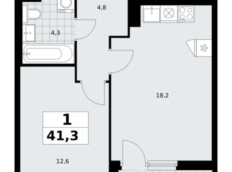 Квартира 1 комната 41 м² район Троицк, Россия