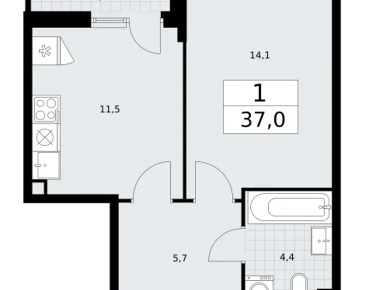 Wohnung 1 zimmer 37 m² Wnukowo, Russland