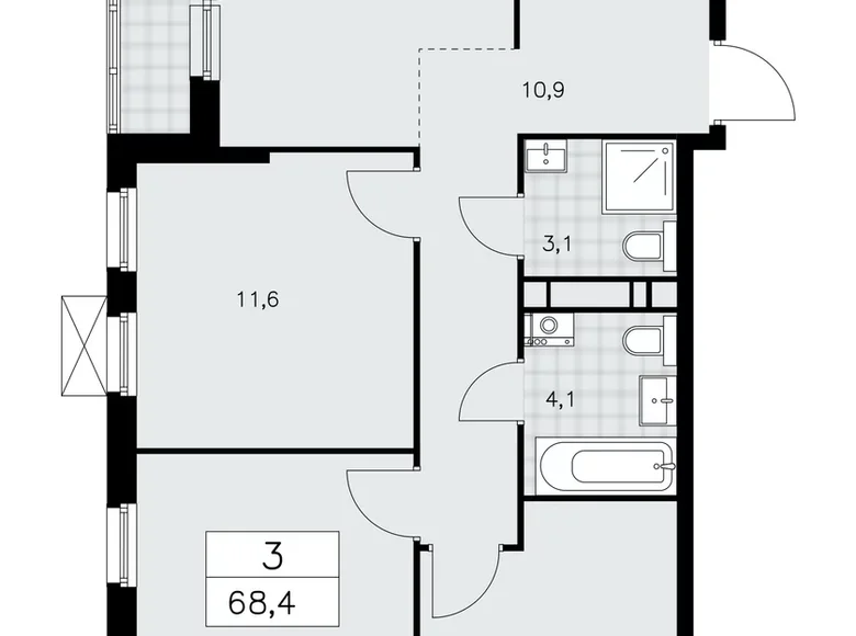 3 room apartment 68 m² Kommunarka, Russia