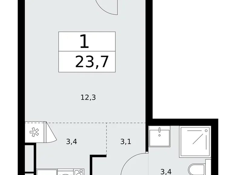 Квартира 1 комната 24 м² район Троицк, Россия