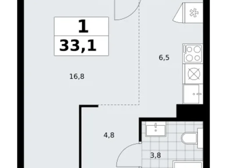 Mieszkanie 1 pokój 33 m² Troick, Rosja