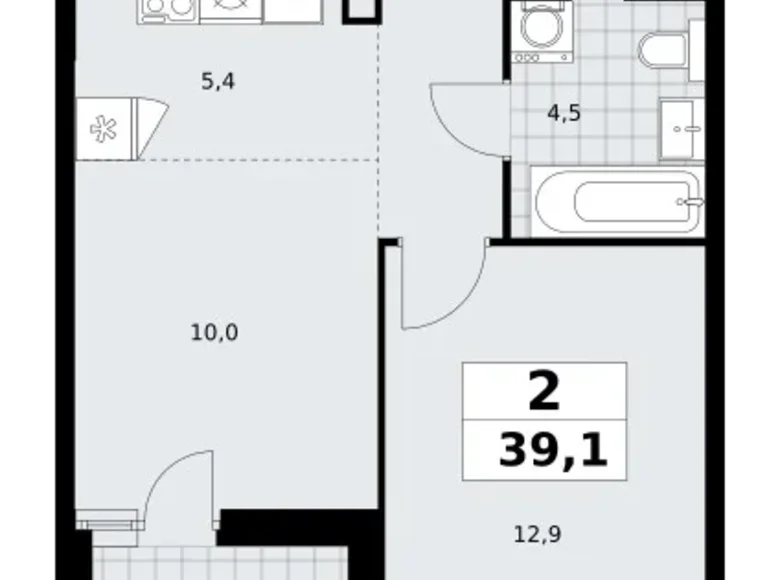 2 room apartment 39 m² Kommunarka, Russia