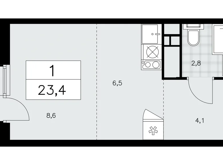 1 room apartment 23 m² Kommunarka, Russia
