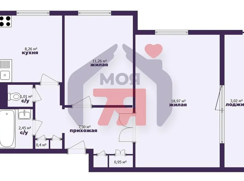 Wohnung 2 zimmer 56 m² Baryssau, Belarus