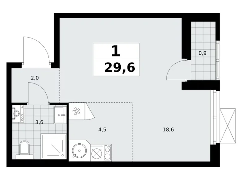 1 room apartment 30 m² Kommunarka, Russia