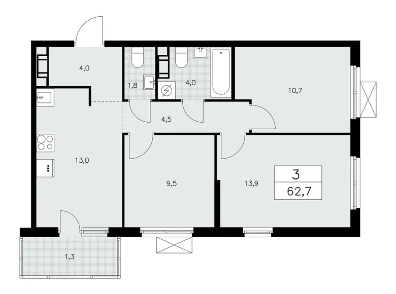 3 room apartment 63 m² Krasnoye Selo, Russia