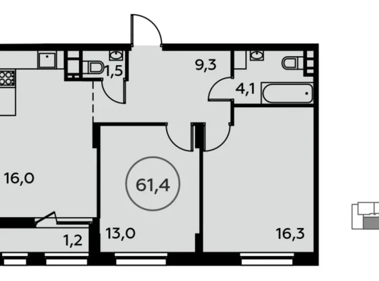 Квартира 2 комнаты 61 м² район Коммунарка, Россия