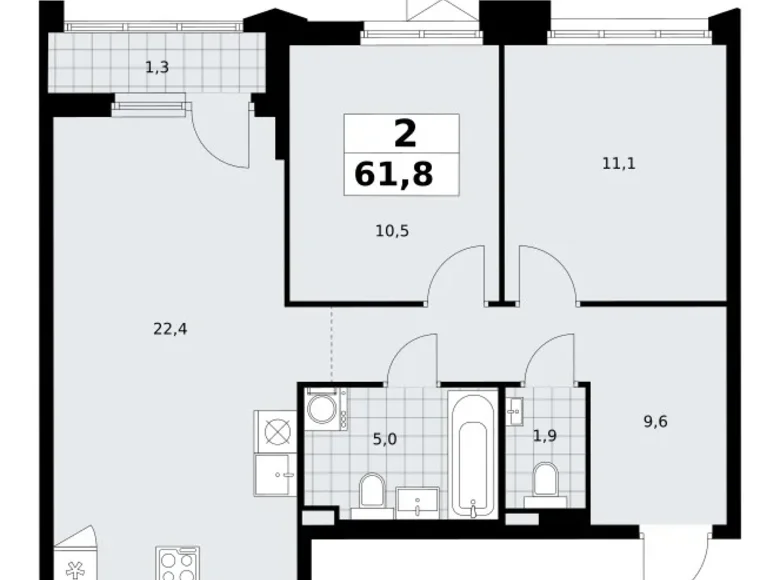 Квартира 2 комнаты 62 м² район Троицк, Россия