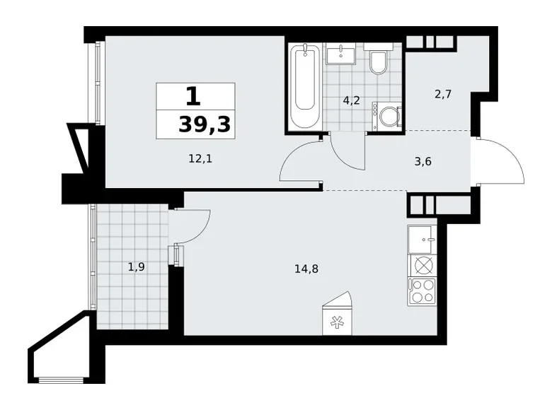 1 room apartment 39 m² Kommunarka, Russia