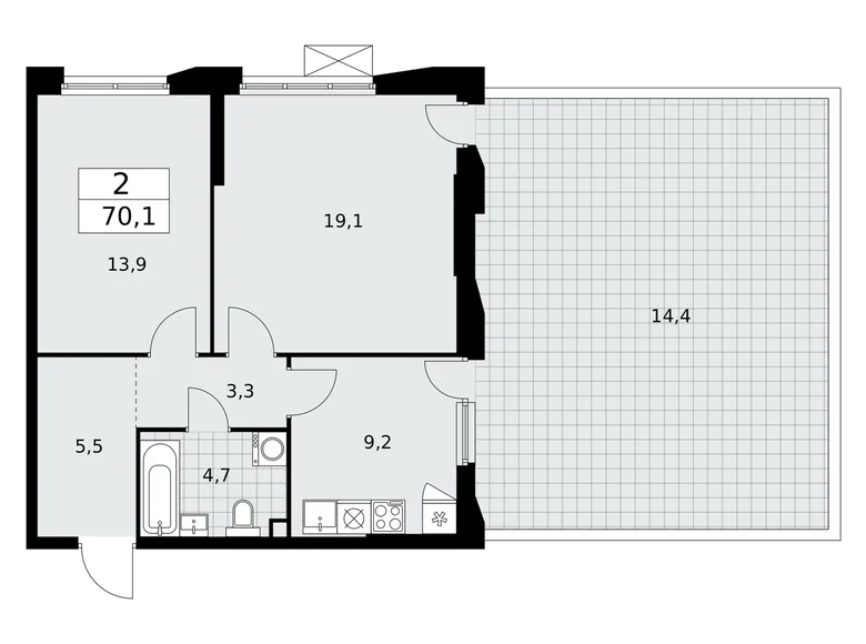 2 room apartment 70 m² Kommunarka, Russia